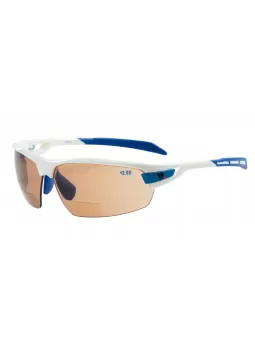 Sportbrille mit Leseteil PHO mit braunen selbsttönenden Gläsern, weiss blau