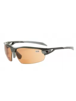 Sportbrille mit Leseteil PHO mit braunen selbsttönenden Gläsern, Rahmen grau